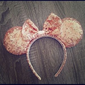 Rose gold sequined mouse ear headband